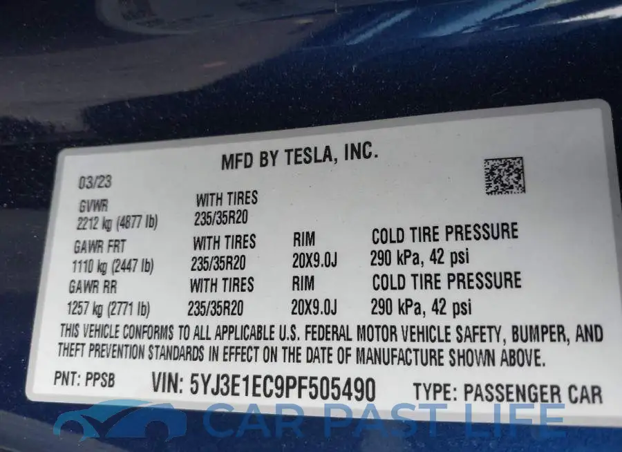 5YJ3E1EC9PF505490# 9