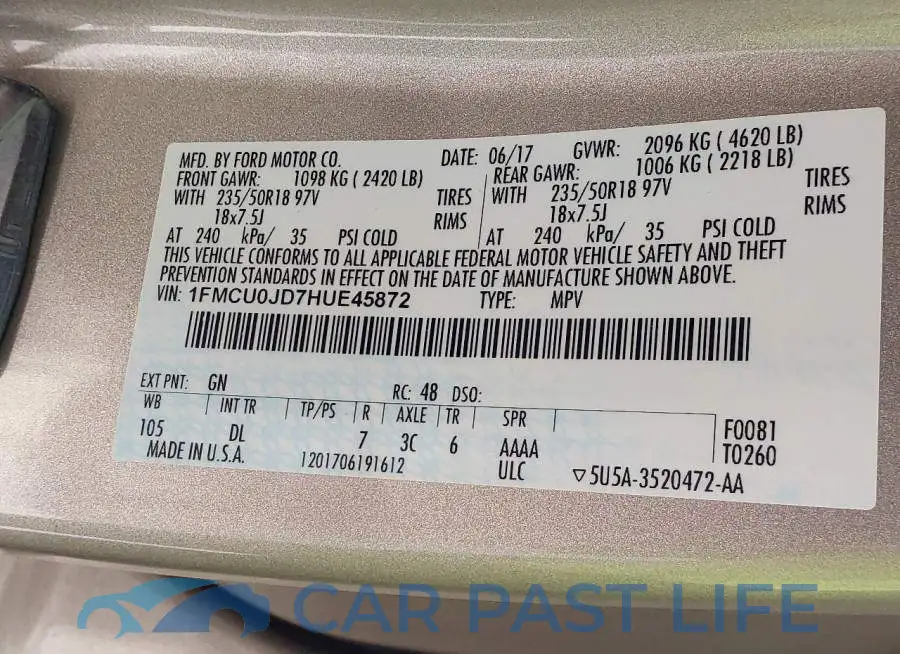 1FMCU0JD7HUE45872# 9