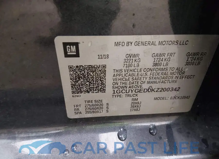 1GCUYGED0KZ200342# 9