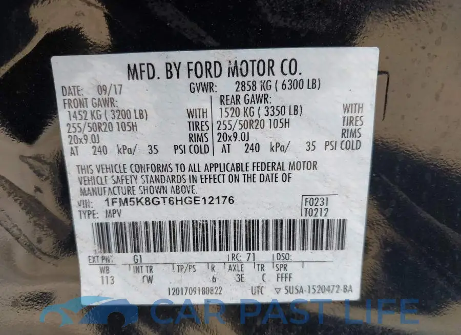 1FM5K8GT6HGE12176# 9