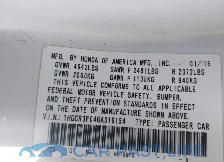 1HGCR3F04GA016154# 9