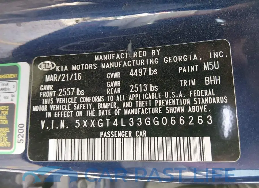 5XXGT4L33GG066263# 9