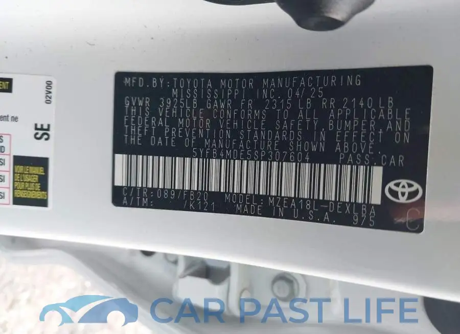 5YFB4MDE5SP307604# 9