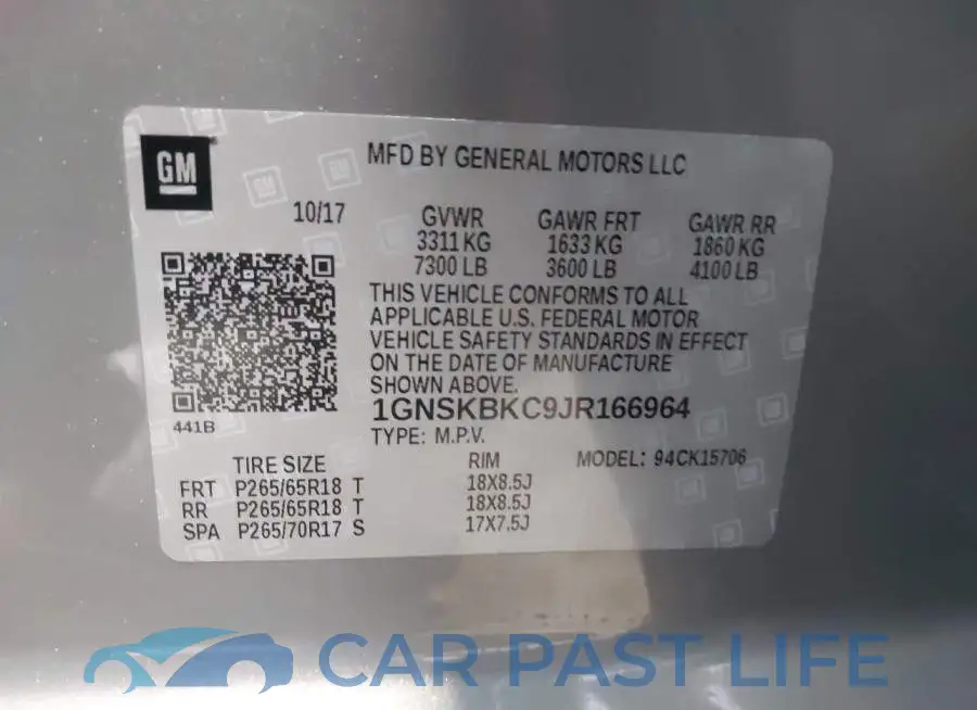 1GNSKBKC9JR166964# 9