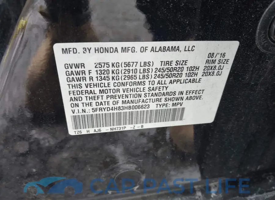 5FRYD4H83HB006623# 9