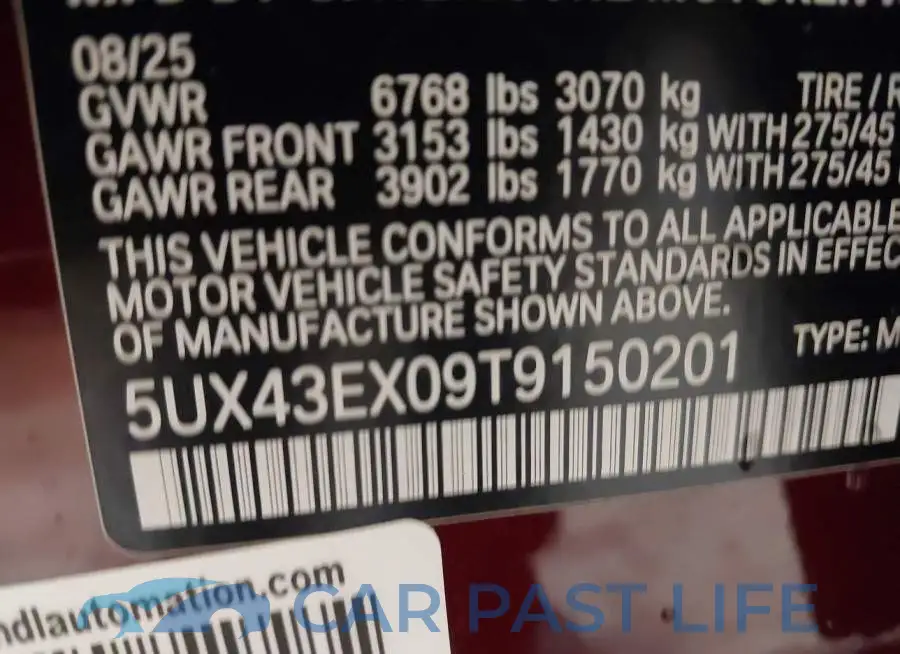 5UX43EX09T9150201# 9