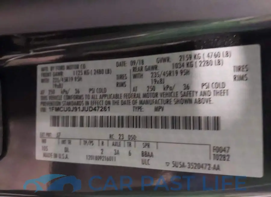 1FMCU0J91JUD47261# 9