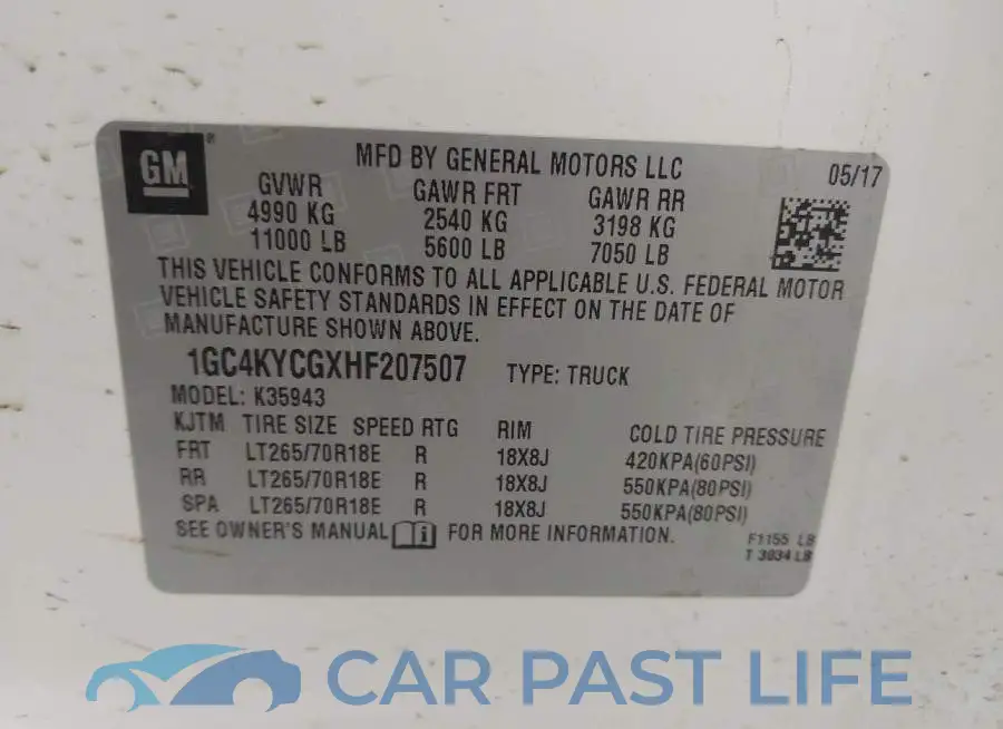 1GC4KYCGXHF207507# 9