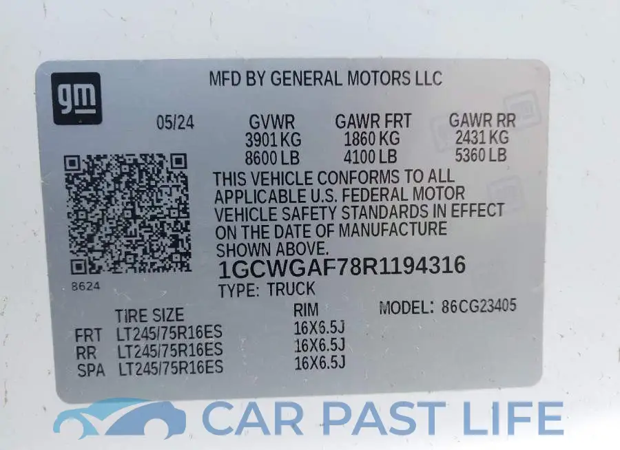 1GCWGAF78R1194316# 9