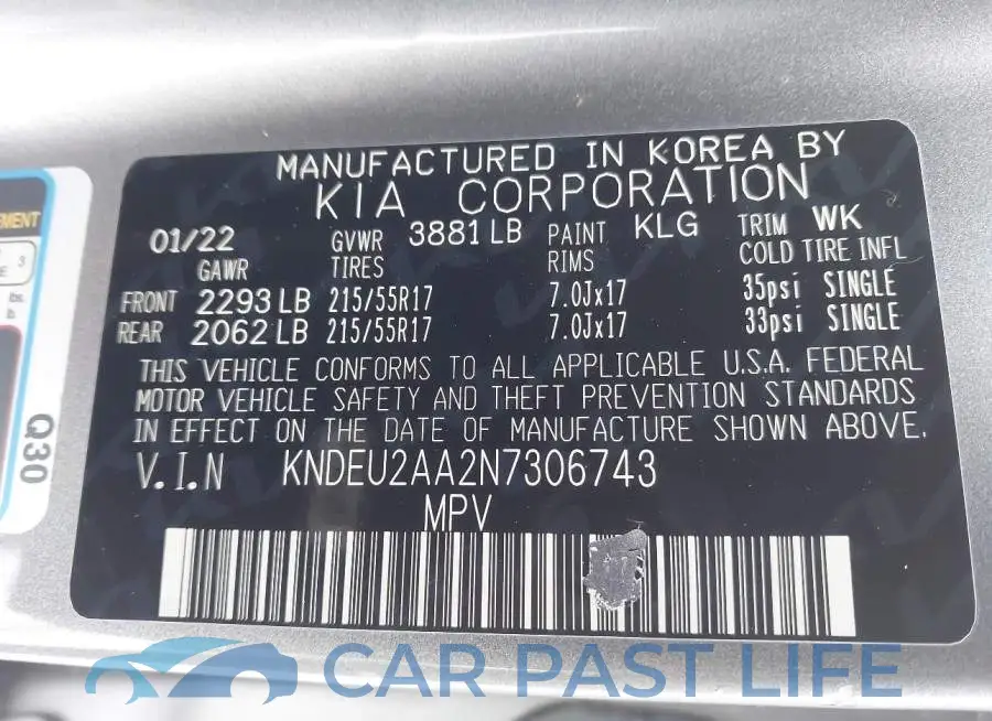 KNDEU2AA2N7306743# 9