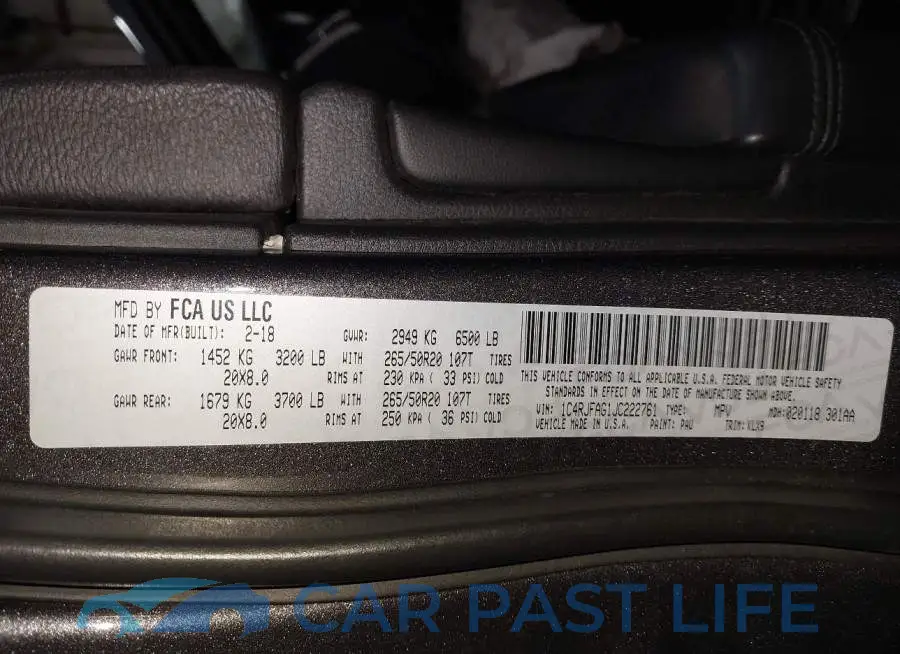 1C4RJFAG1JC222761# 9