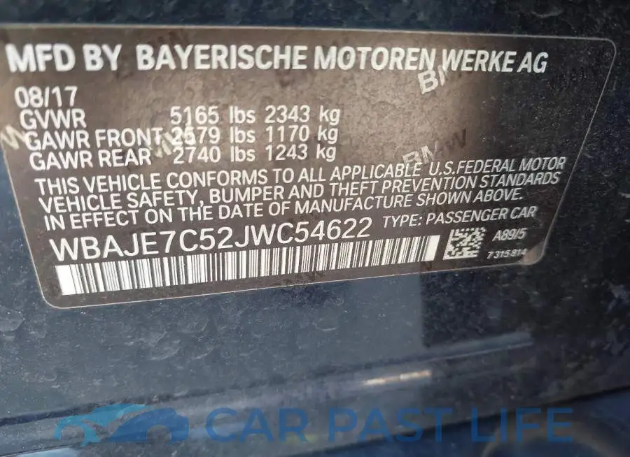 WBAJE7C52JWC54622# 9
