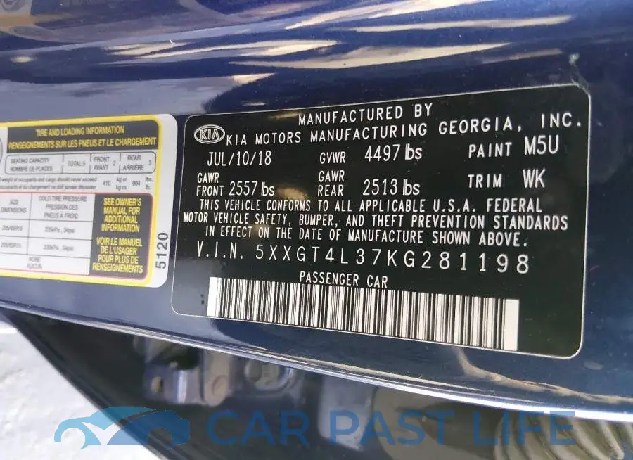 5XXGT4L37KG281198# 9