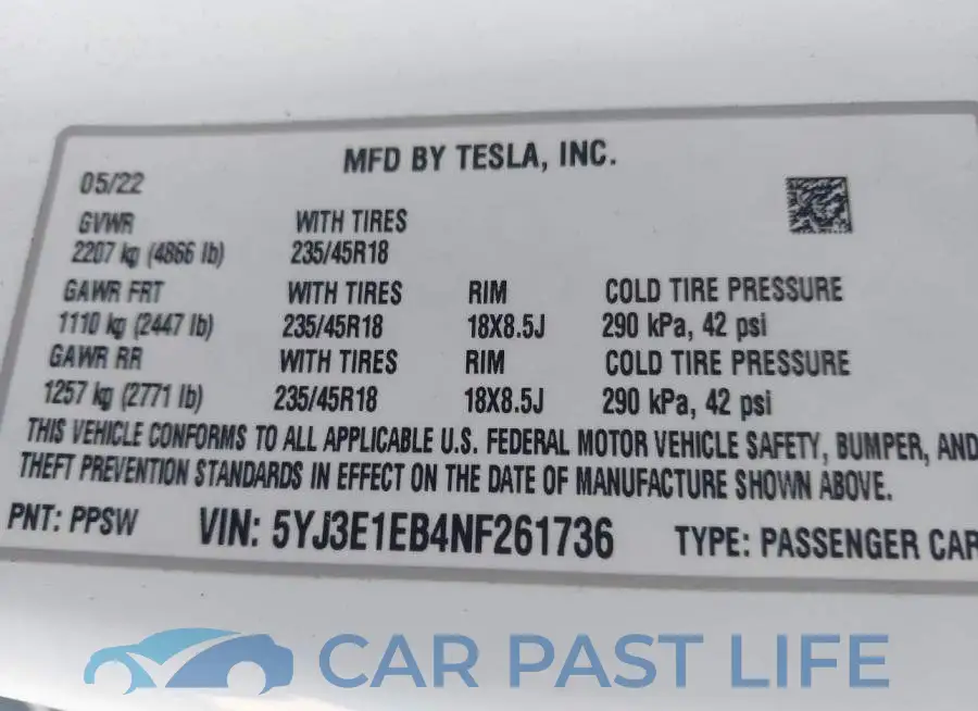 5YJ3E1EB4NF261736# 9