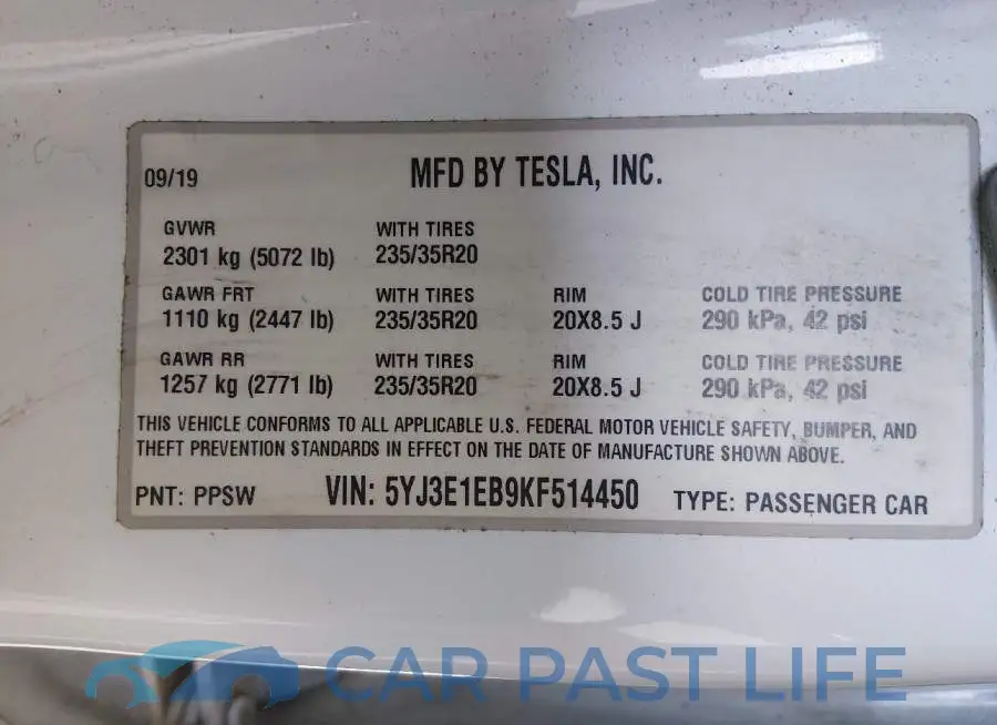 5YJ3E1EB9KF514450# 9