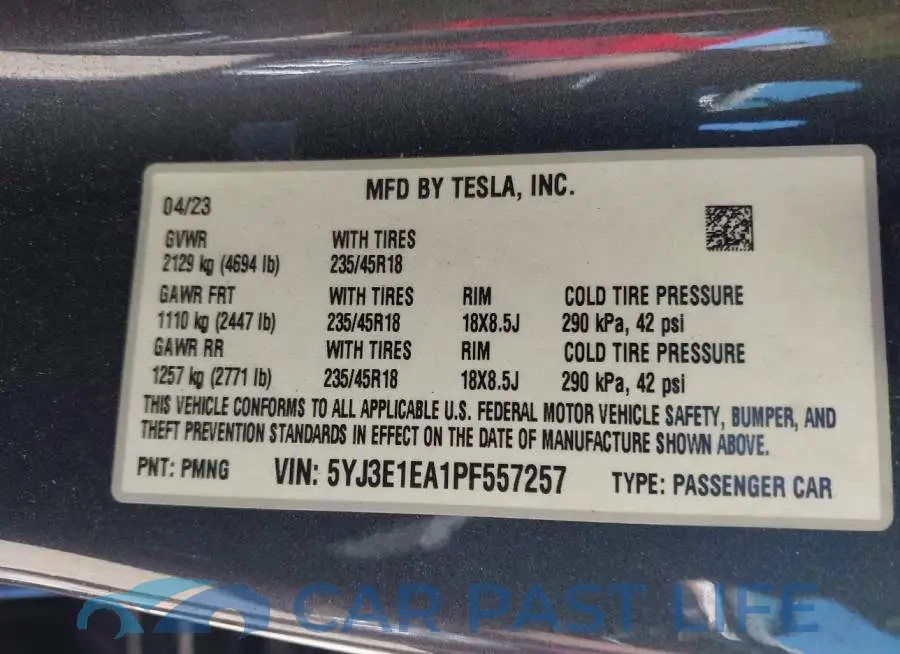 5YJ3E1EA1PF557257# 9