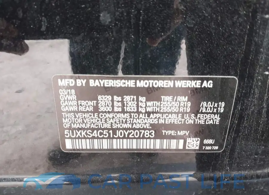 5UXKS4C51J0Y20783# 9
