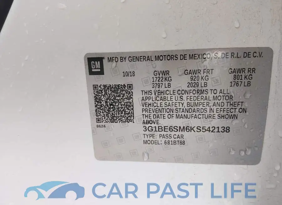 3G1BE6SM6KS542138# 9