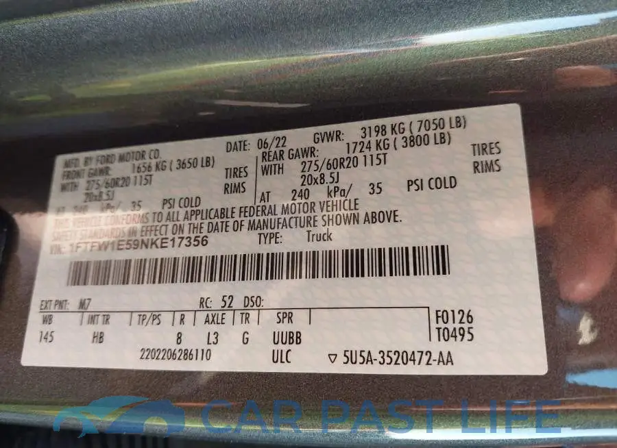 1FTFW1E59NKE17356# 9