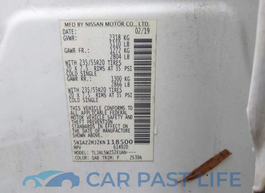 5N1AZ2MJ2KN118500# 9