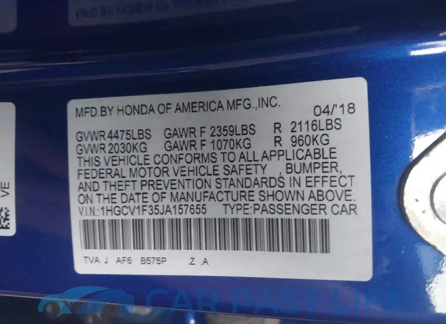 1HGCV1F35JA157655# 9