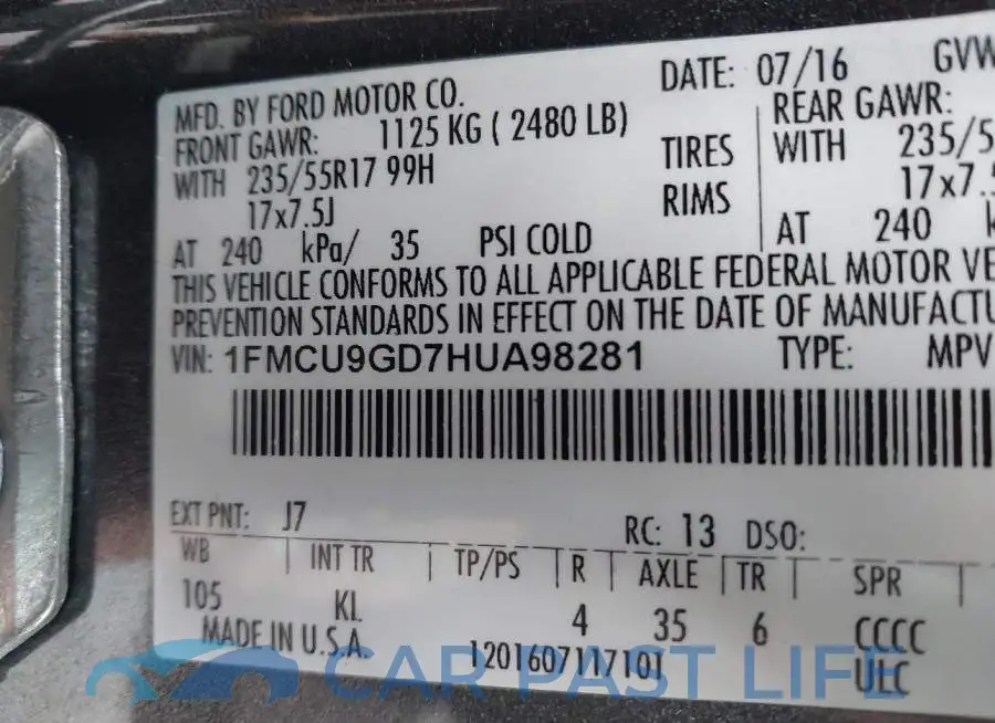 1FMCU9GD7HUA98281# 8
