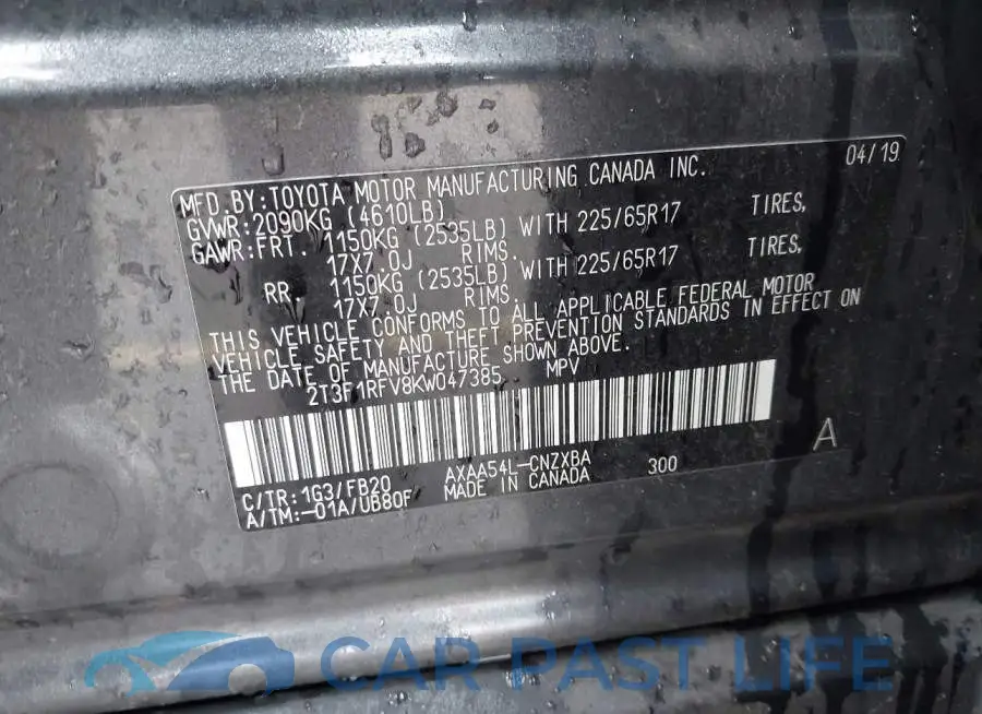 2T3F1RFV8KW047385# 9