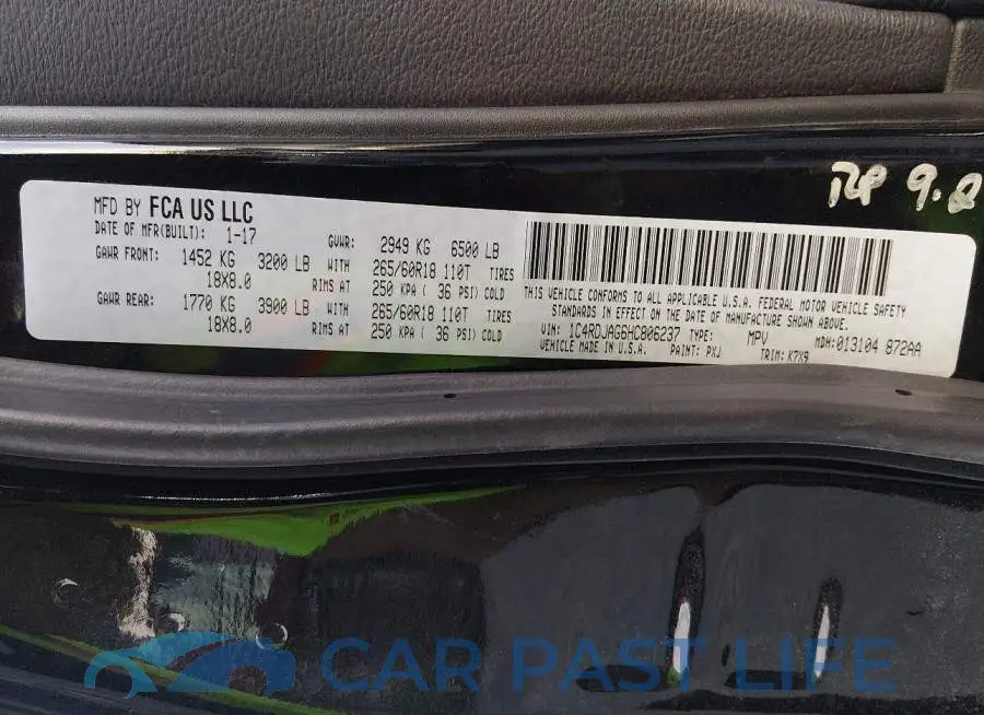1C4RDJAG6HC806237# 9