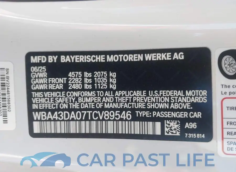 WBA43DA07TCV89546# 9