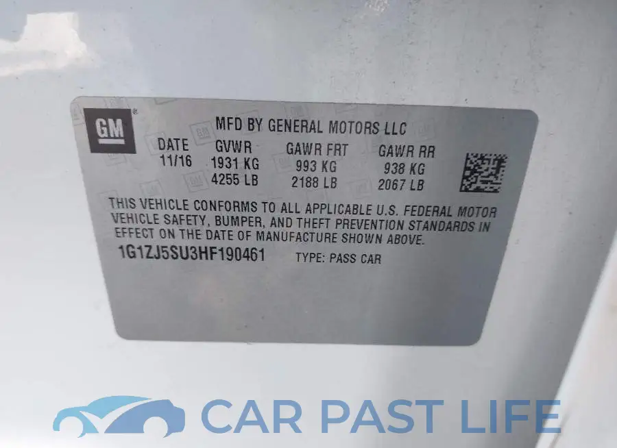 1G1ZJ5SU3HF190461# 9
