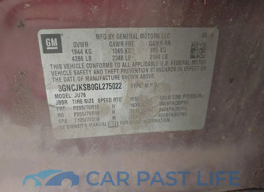 3GNCJKSB0GL275022# 9