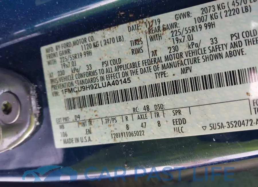1FMCU9H92LUA40145# 9