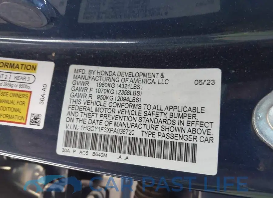 1HGCY1F3XPA036720# 9