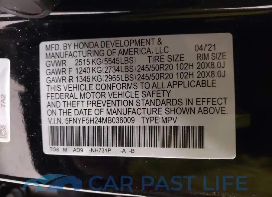 5FNYF5H24MB036009# 9