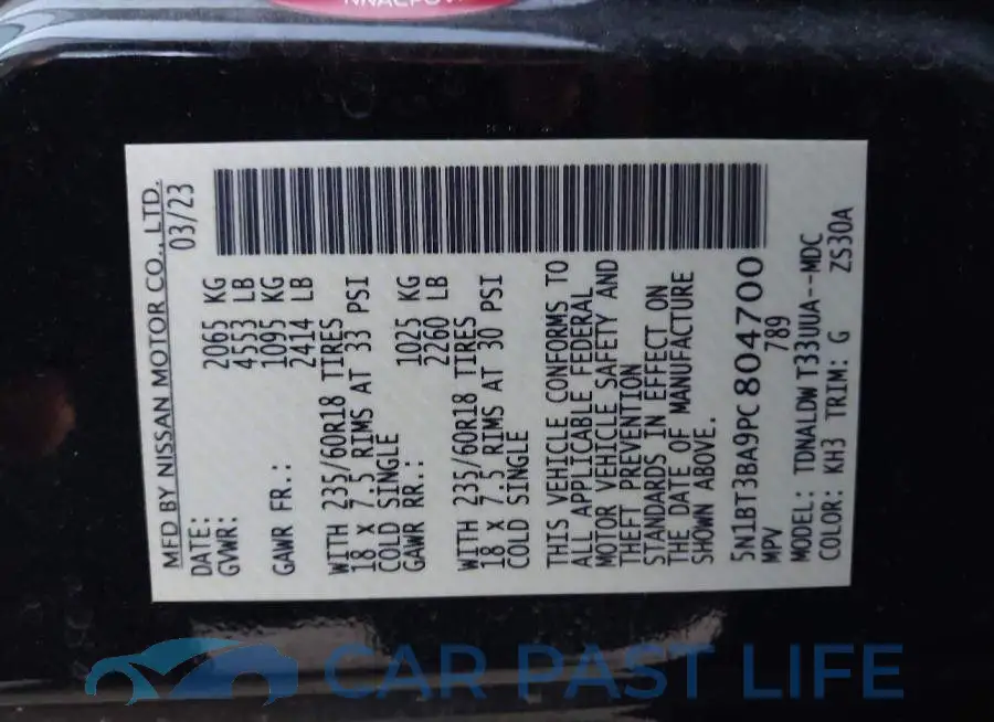 5N1BT3BA9PC804700# 9