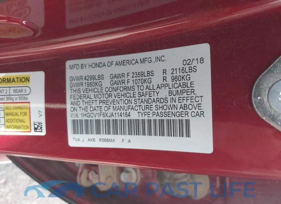 1HGCV1F6XJA114164# 9