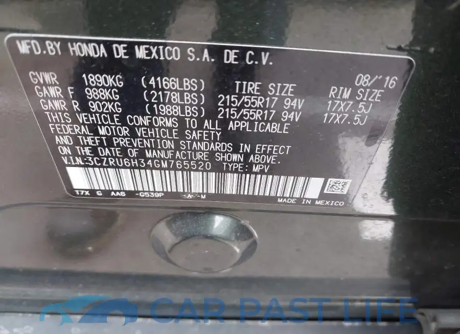 3CZRU6H34GM765520# 9