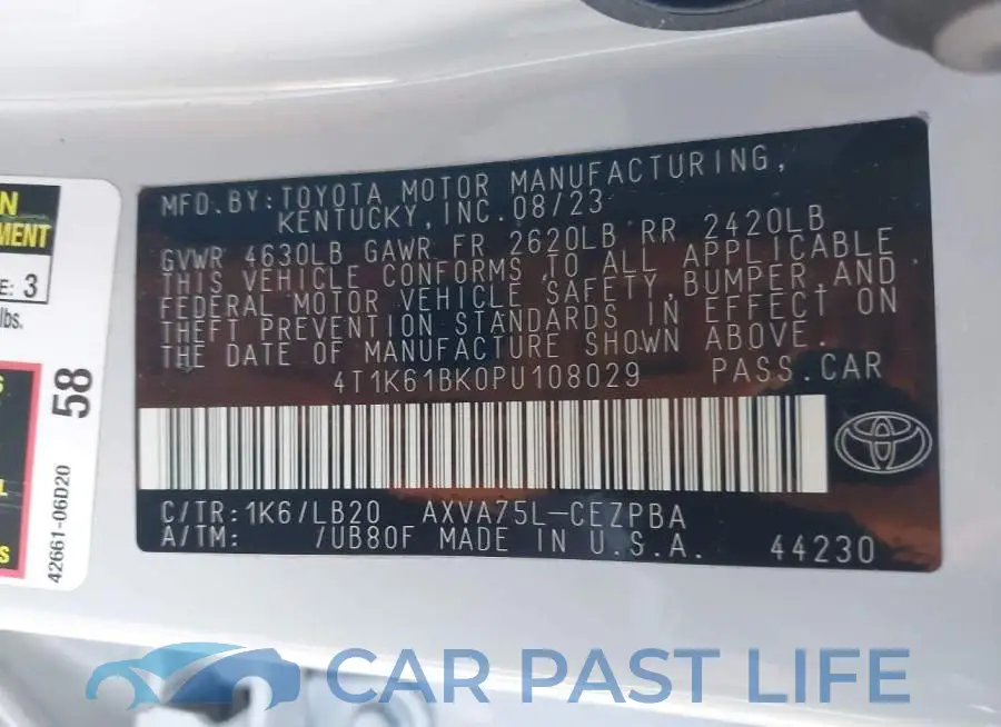 4T1K61BK0PU108029# 9