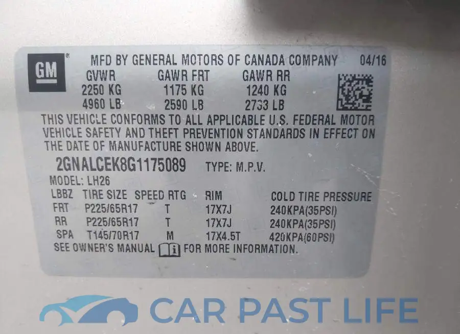 2GNALCEK8G1175089# 9