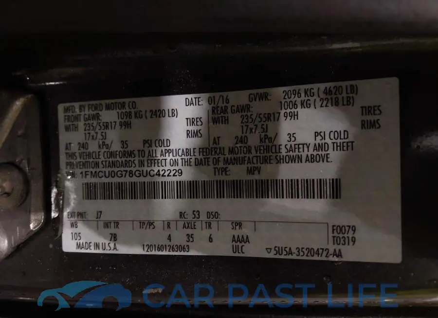 1FMCU0G78GUC42229# 9