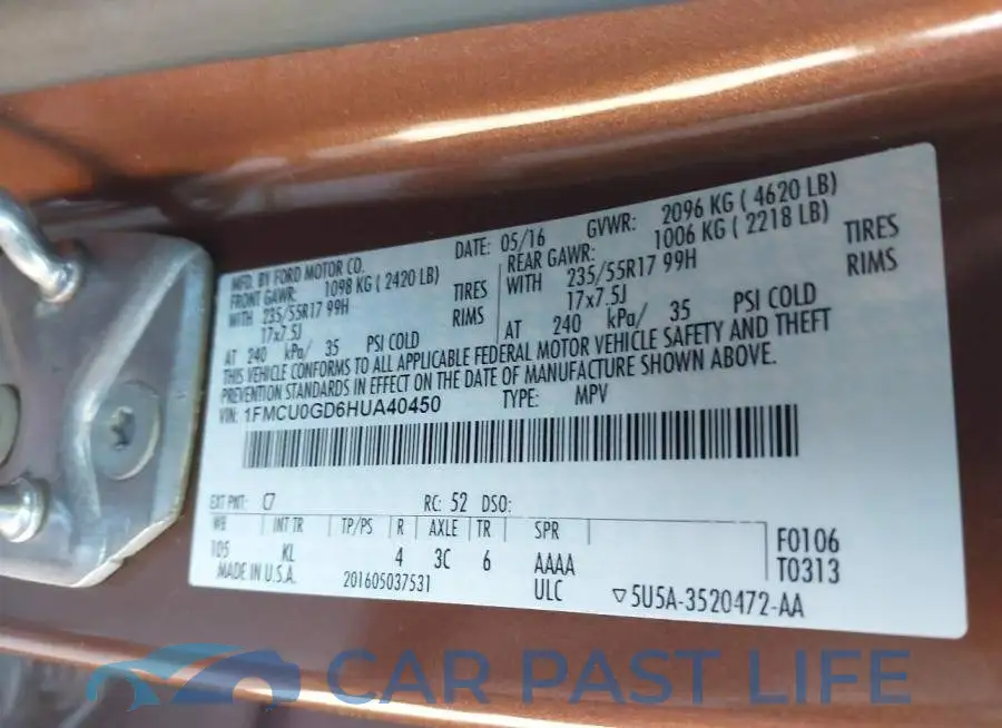 1FMCU0GD6HUA40450# 9