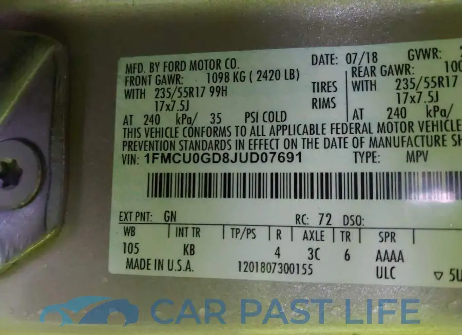1FMCU0GD8JUD07691# 9