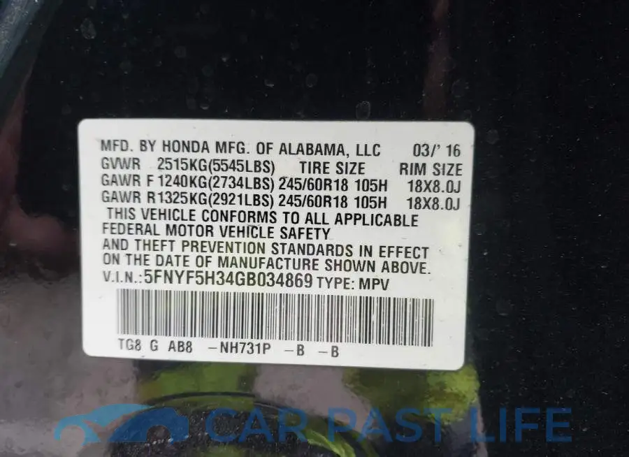 5FNYF5H34GB034869# 9