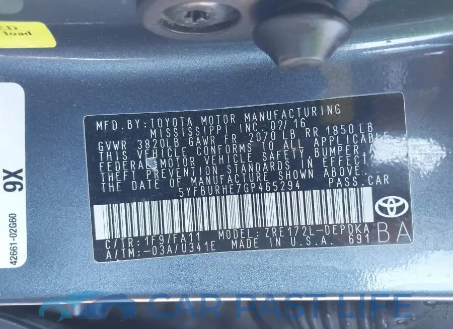 5YFBURHE7GP465294# 9