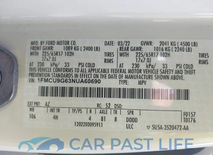 1FMCU9G63NUA60690# 9