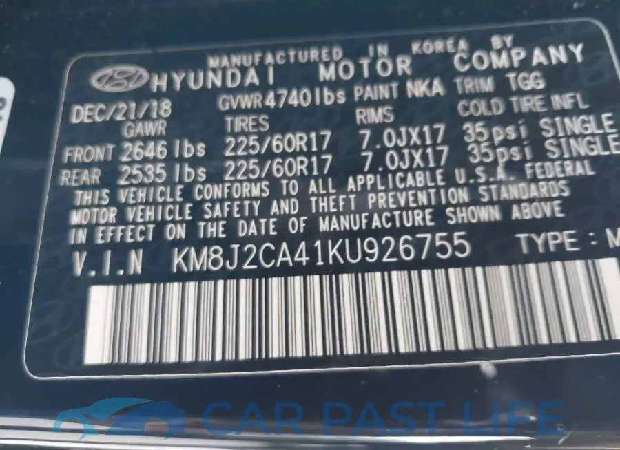 KM8J2CA41KU926755# 9
