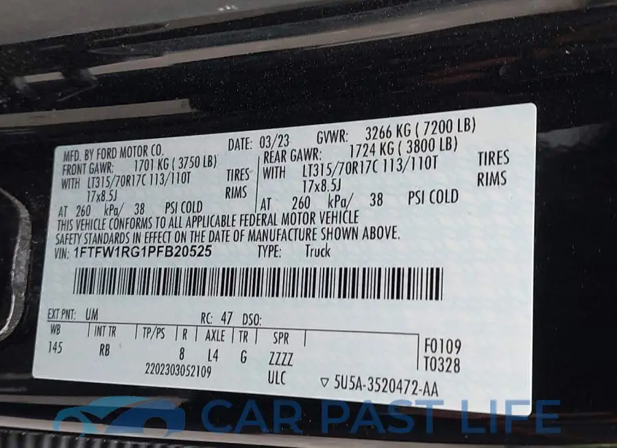 1FTFW1RG1PFB20525# 9