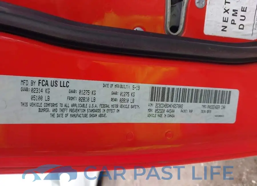 2C3CDXBGXKH657802# 9