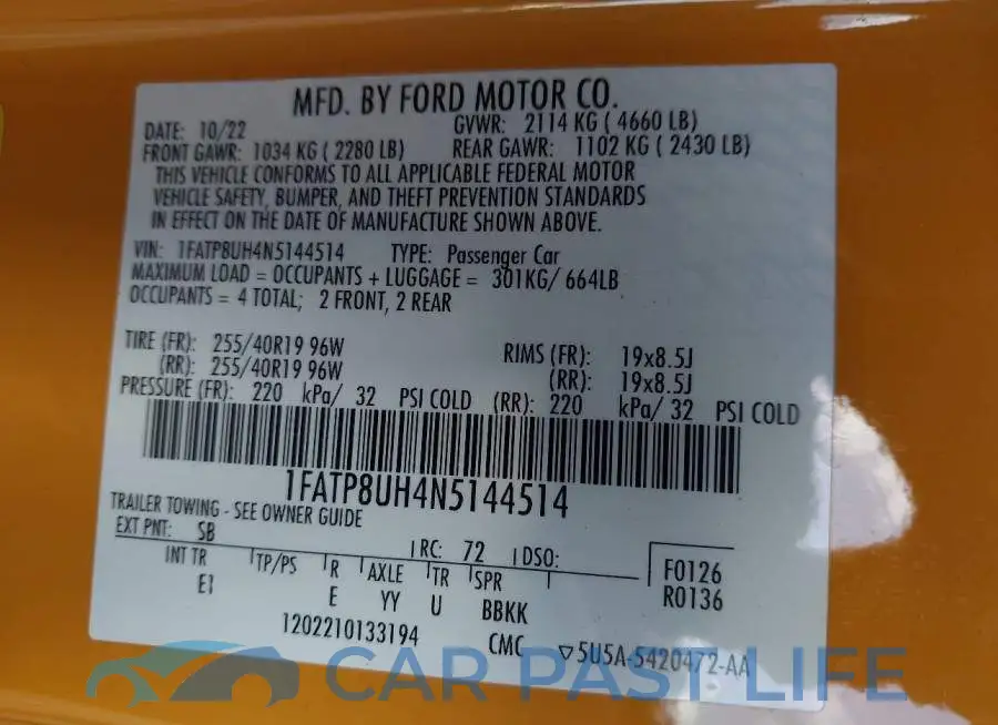 1FATP8UH4N5144514# 9
