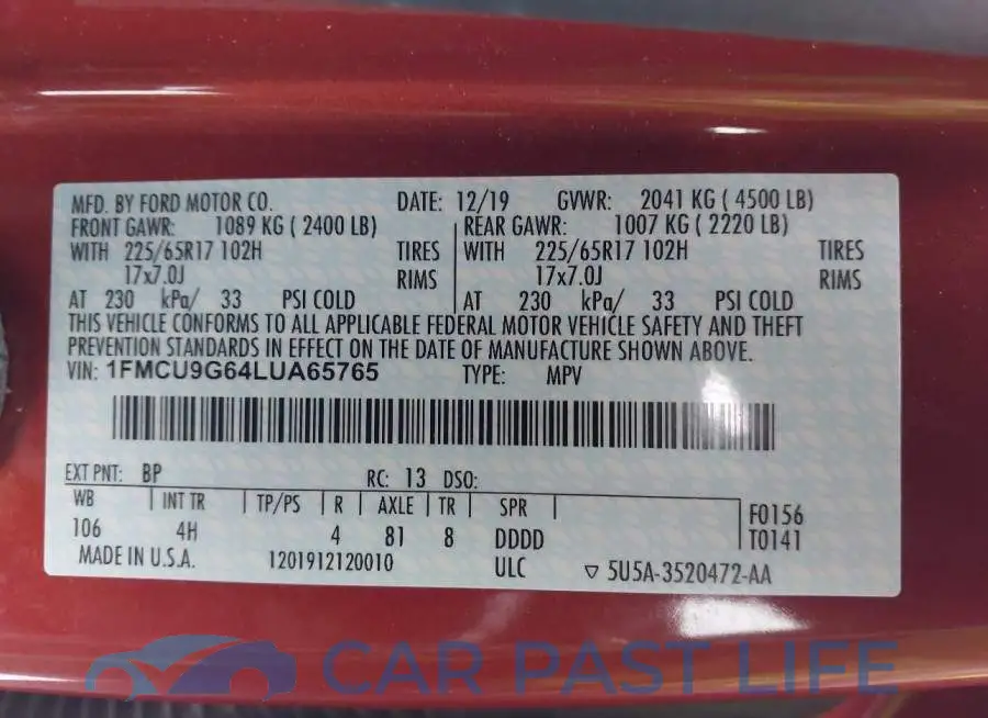 1FMCU9G64LUA65765# 9
